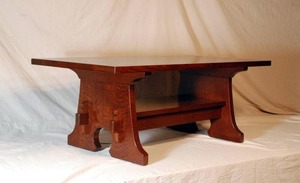 Custom solid Oak Moushole or Keyhole Coffee table with keyed thru tenons and lower shelf. 